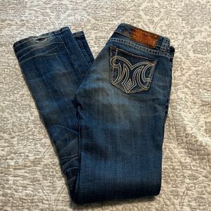 Miss Me Women's Straight Leg Jeans in Dark Blue with Embroidered Back Pocket